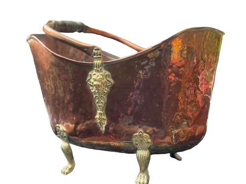 Georgian Copper coal scuttle with lion paw feet
