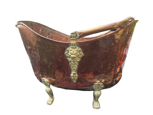 Georgian Copper coal scuttle with lion paw feet
