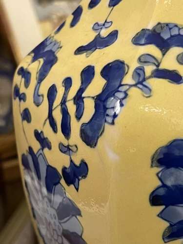 Vintage Chinese export hexagonal yellow ground vase