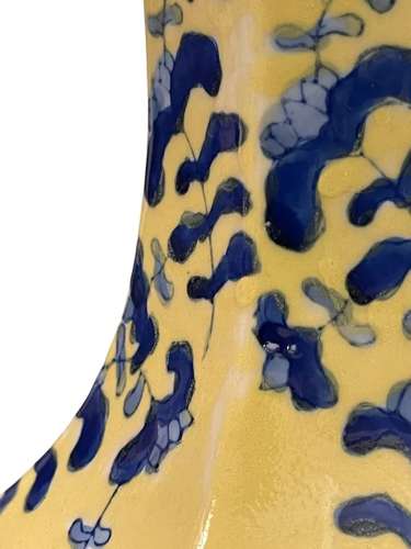 Vintage Chinese export hexagonal yellow ground vase
