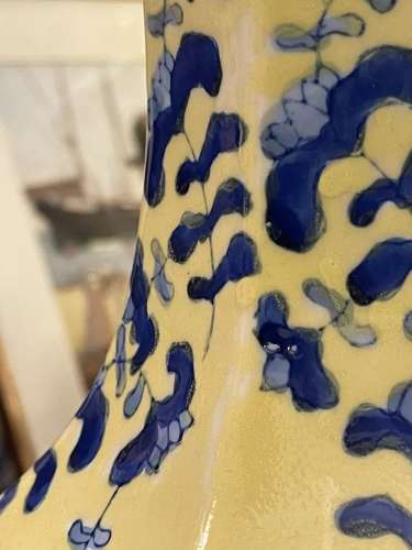 Vintage Chinese export hexagonal yellow ground vase
