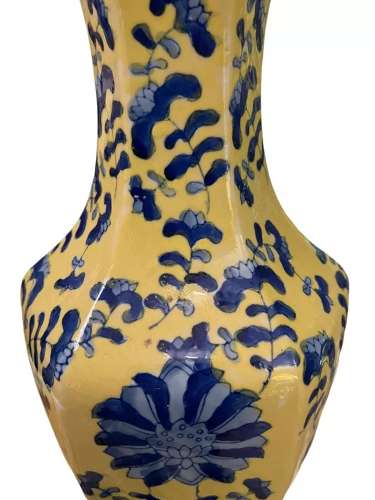 Vintage Chinese export hexagonal yellow ground vase
