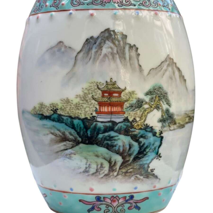 Vintage Chinese Barrel famile rose ginger jar