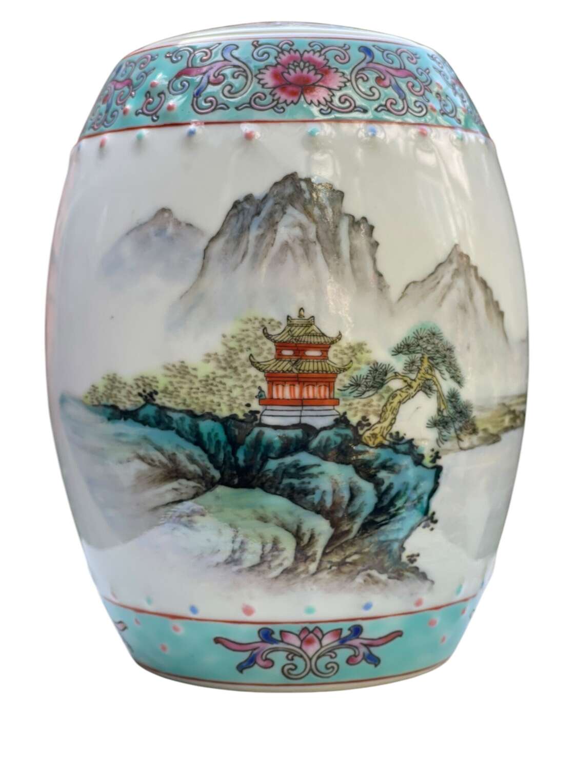 Vintage Chinese Barrel famile rose ginger jar