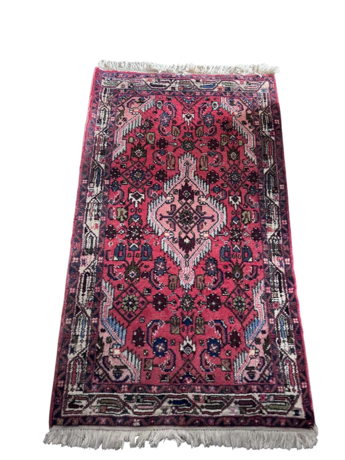 Vintage Persian area rug red ground 140cm x 80cm
