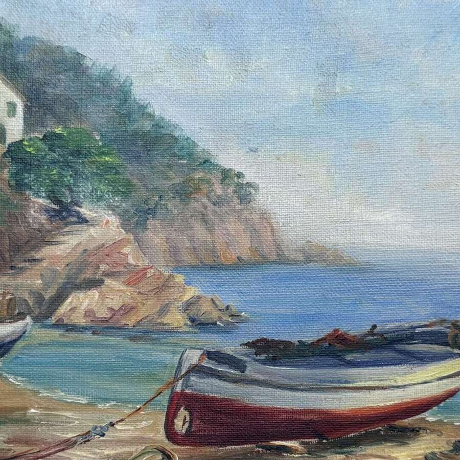 Spanish coatal scene mid century painting