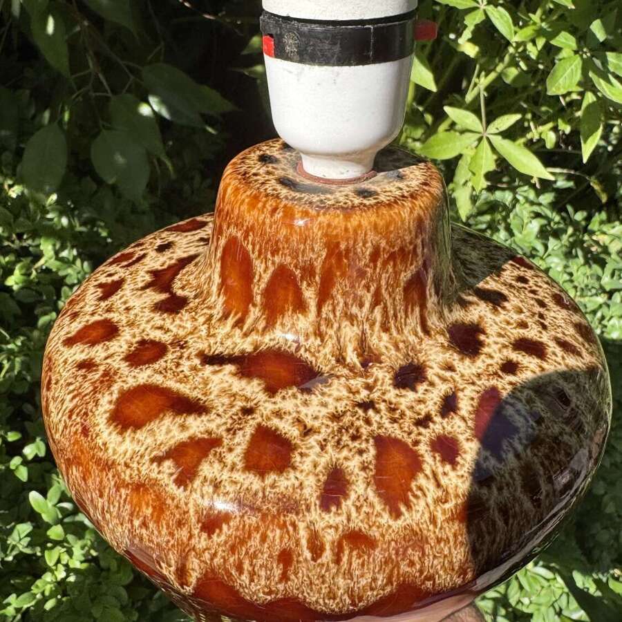 Vintage Drip Glaze Pottery Lamp &ndash; Fat Lava Style, Retro 1970s Ceramic