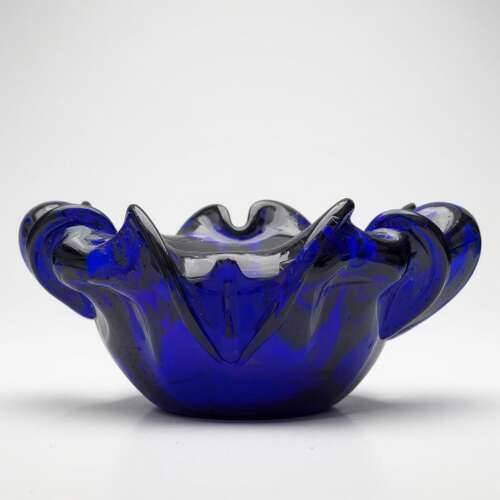 Mid-Century Murano Style Cobalt Blue Art Glass Bowl – Freeform