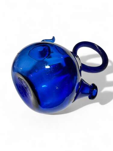 Sicart Spanish art glass teapot bottle cobalt blue hand blown 1980s