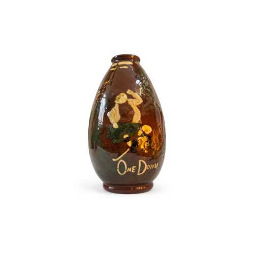 British studio pottery vase golfer figure One Down brown green glaze
