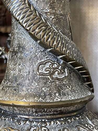 Antique Chinese Brass Altar Candlestick Dragon Temple Ritual lamp