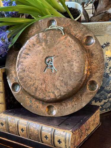 Vintage Arts & Crafts Hammered Copper Wall Plate AR