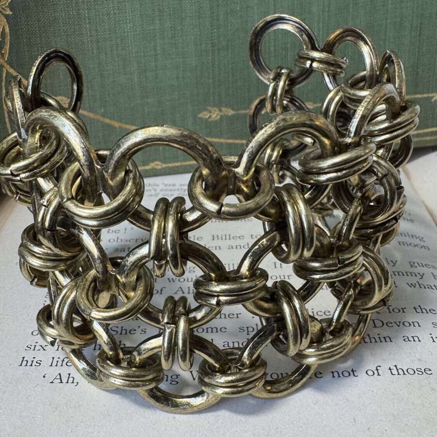 Vintage Chunky Link Bracelet Silver Tone Statement Abstract Chain Bold