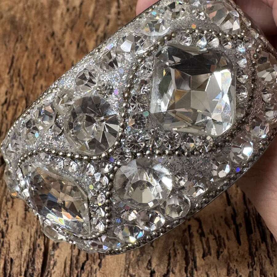 Large Rhinestone Statement Bangle Silver Crystal Glam Cuff Bracelet