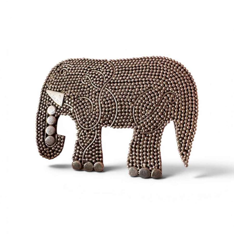 Vintage 925 Silver Elephant Brooch Textured Tribal Style Pin 4cmw