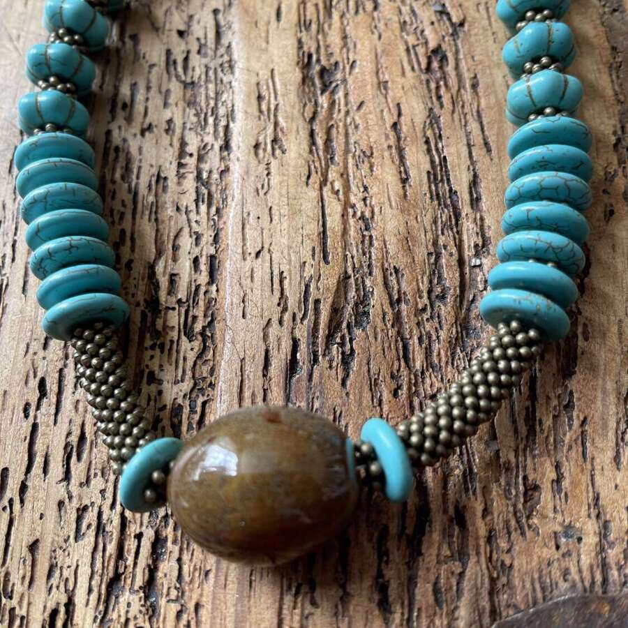 Handcrafted Turquoise Style Statement Necklace Bohemian Tribal