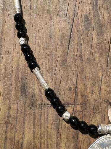 Vintage Sterling Silver Onyx Pendant Necklace Ethnic Tuareg Style