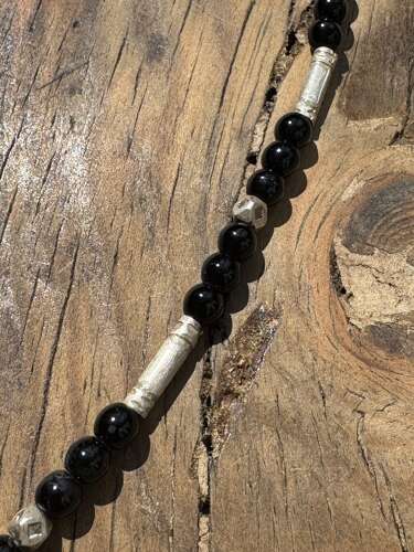 Vintage Sterling Silver Onyx Pendant Necklace Ethnic Tuareg Style