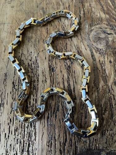FOSS Stainless Steel Two Tone Link Necklace 60cm 173g Mens Chain