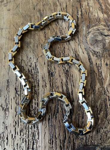 FOSS Stainless Steel Two Tone Link Necklace 60cm 173g Mens Chain