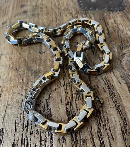 FOSS Stainless Steel Two Tone Link Necklace 60cm 173g Mens Chain