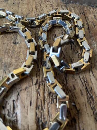 FOSS Stainless Steel Two Tone Link Necklace 60cm 173g Mens Chain