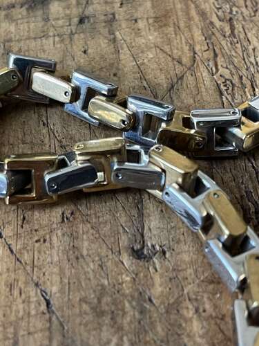 FOSS Stainless Steel Two Tone Link Necklace 60cm 173g Mens Chain