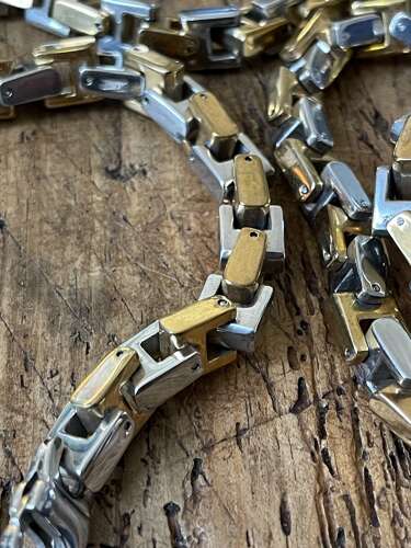 FOSS Stainless Steel Two Tone Link Necklace 60cm 173g Mens Chain