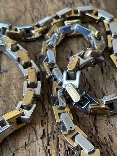 FOSS Stainless Steel Two Tone Link Necklace 60cm 173g Mens Chain