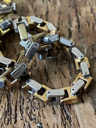 FOSS Stainless Steel Two Tone Link Necklace 60cm 173g Mens Chain
