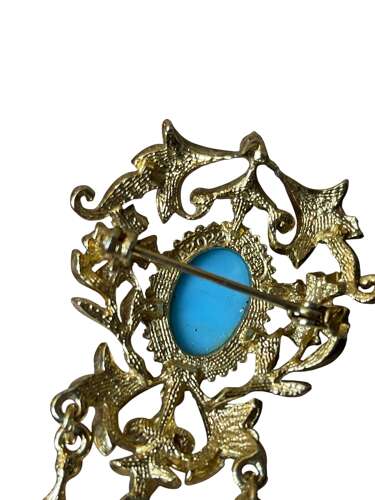 Antique Sphinx Faux Turquoise & Seed Pearl Brooch – Victorian Revival