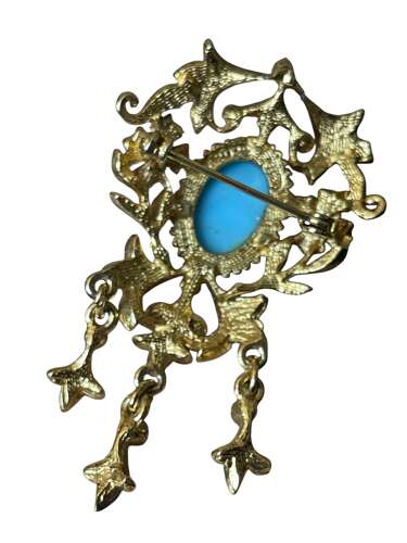 Antique Sphinx Faux Turquoise & Seed Pearl Brooch – Victorian Revival