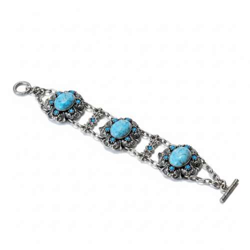 Boho Silver Tone Turquoise Effect Statement Bracelet
