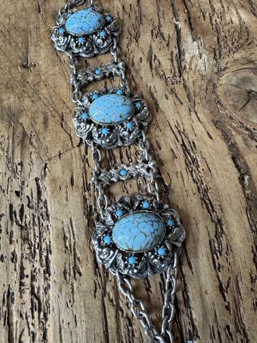 Boho Silver Tone Turquoise Effect Statement Bracelet