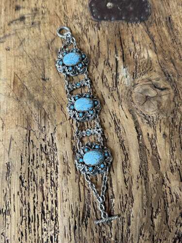 Boho Silver Tone Turquoise Effect Statement Bracelet