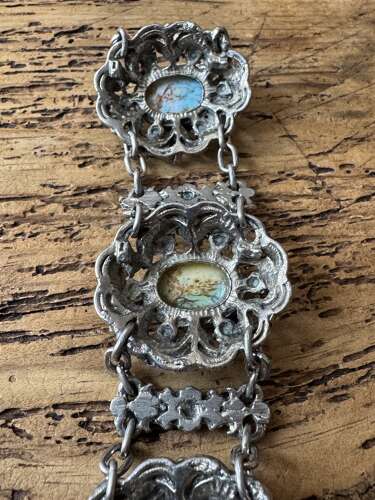 Boho Silver Tone Turquoise Effect Statement Bracelet