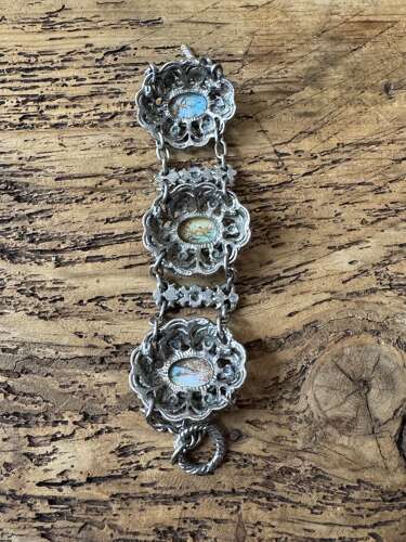 Boho Silver Tone Turquoise Effect Statement Bracelet