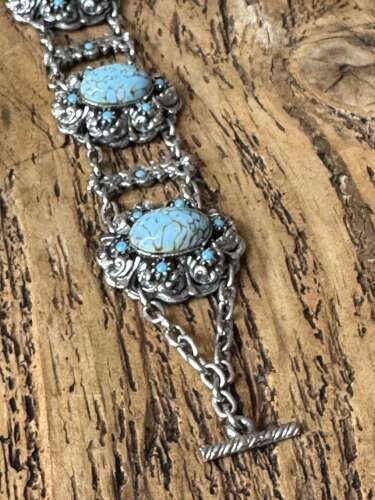 Boho Silver Tone Turquoise Effect Statement Bracelet
