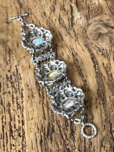 Boho Silver Tone Turquoise Effect Statement Bracelet