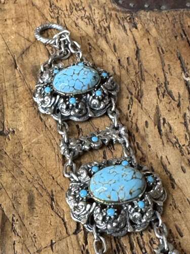 Boho Silver Tone Turquoise Effect Statement Bracelet
