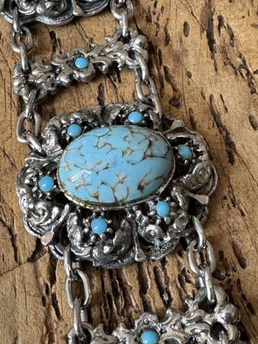 Boho Silver Tone Turquoise Effect Statement Bracelet