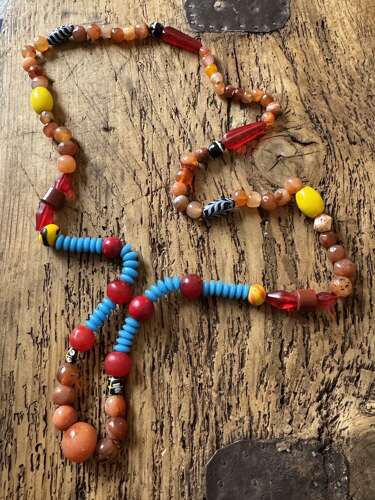 Vintage Moroccan Trade Bead Necklace Carnelian Glass Ethnic Tribal