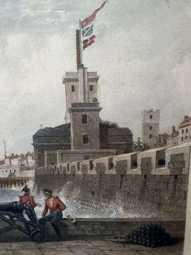 Antique Hand Coloured Engraving Portsmouth Harbour E.W. Cooke c1840