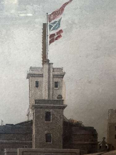 Antique Hand Coloured Engraving Portsmouth Harbour E.W. Cooke c1840