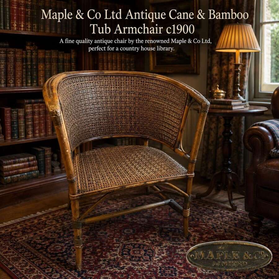 Maple & Co Ltd Antique Cane & Bamboo Tub Armchair Conservatory Chair