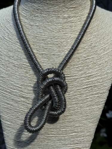 Vintage Industrial Modernist Necklace 90cm – Sculptural Silver Tone