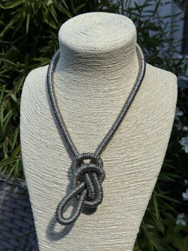 Vintage Industrial Modernist Necklace 90cm – Sculptural Silver Tone