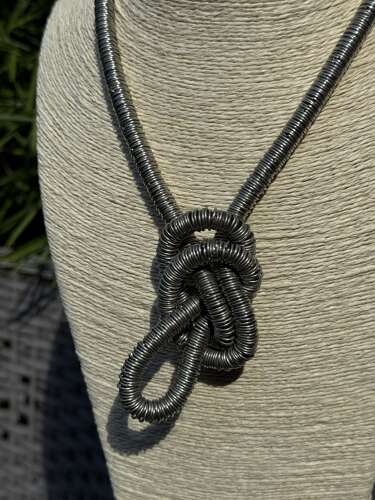 Vintage Industrial Modernist Necklace 90cm – Sculptural Silver Tone