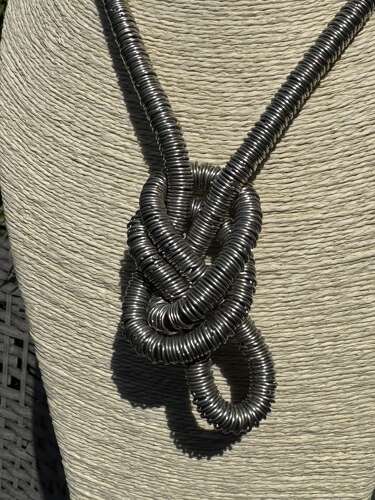Vintage Industrial Modernist Necklace 90cm – Sculptural Silver Tone