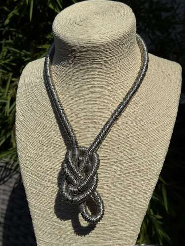 Vintage Industrial Modernist Necklace 90cm – Sculptural Silver Tone
